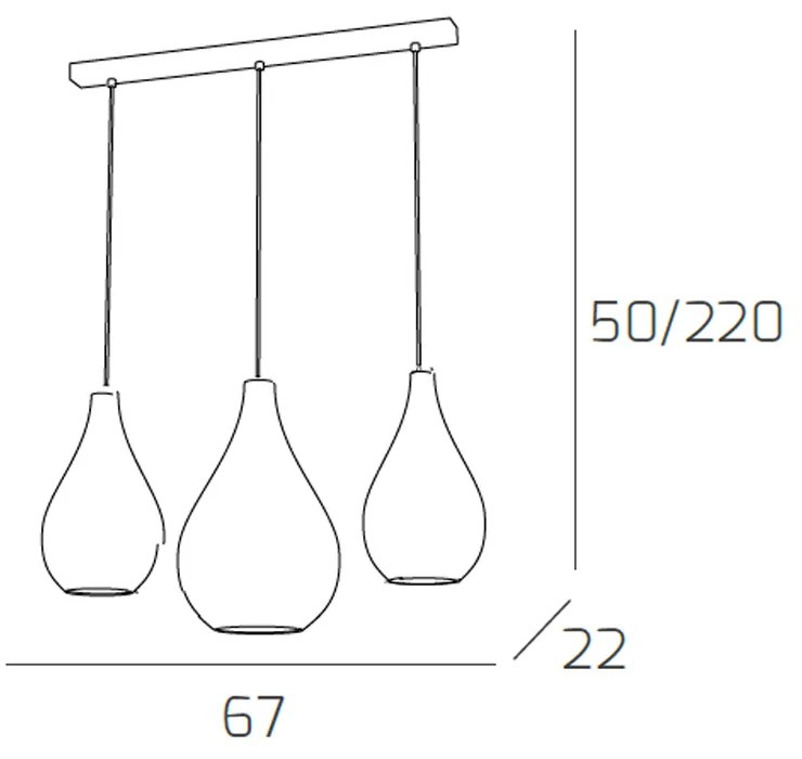 Sospensione Contemporanea Drop Metallo Cromo Vetro Rame 3 Luci E14