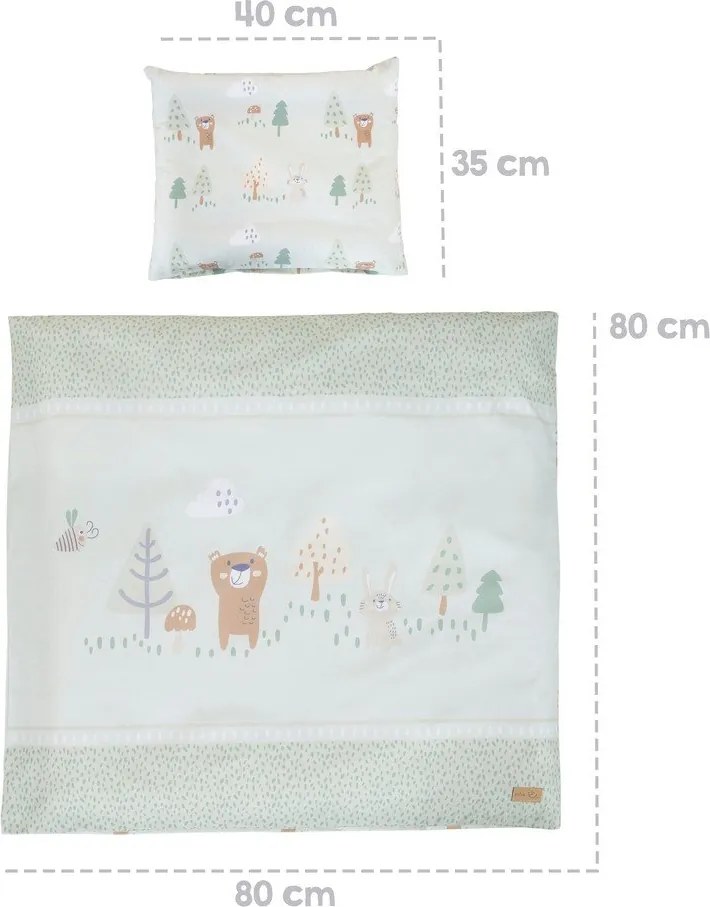 Set copripiumino e federa da bambini verde chiaro in cotone per culla 80x80 cm Woodland Buddies – Roba