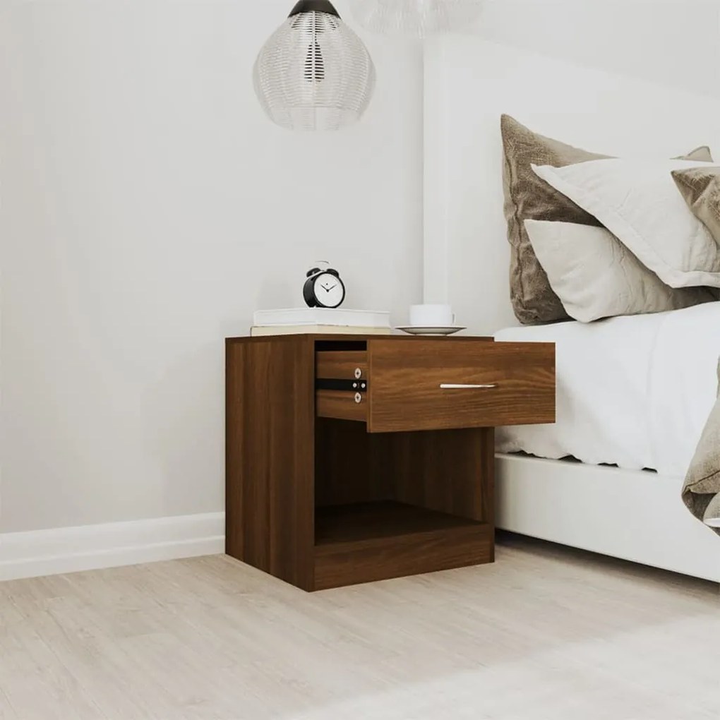 Comodini 2 pz con cassetto rovere marrone