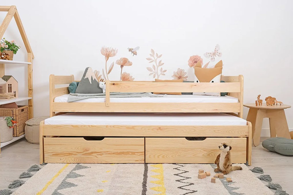 Letto per bambini con letto estraibile e barriera di sicurezza Praktik - naturale - pino 180x80 cm