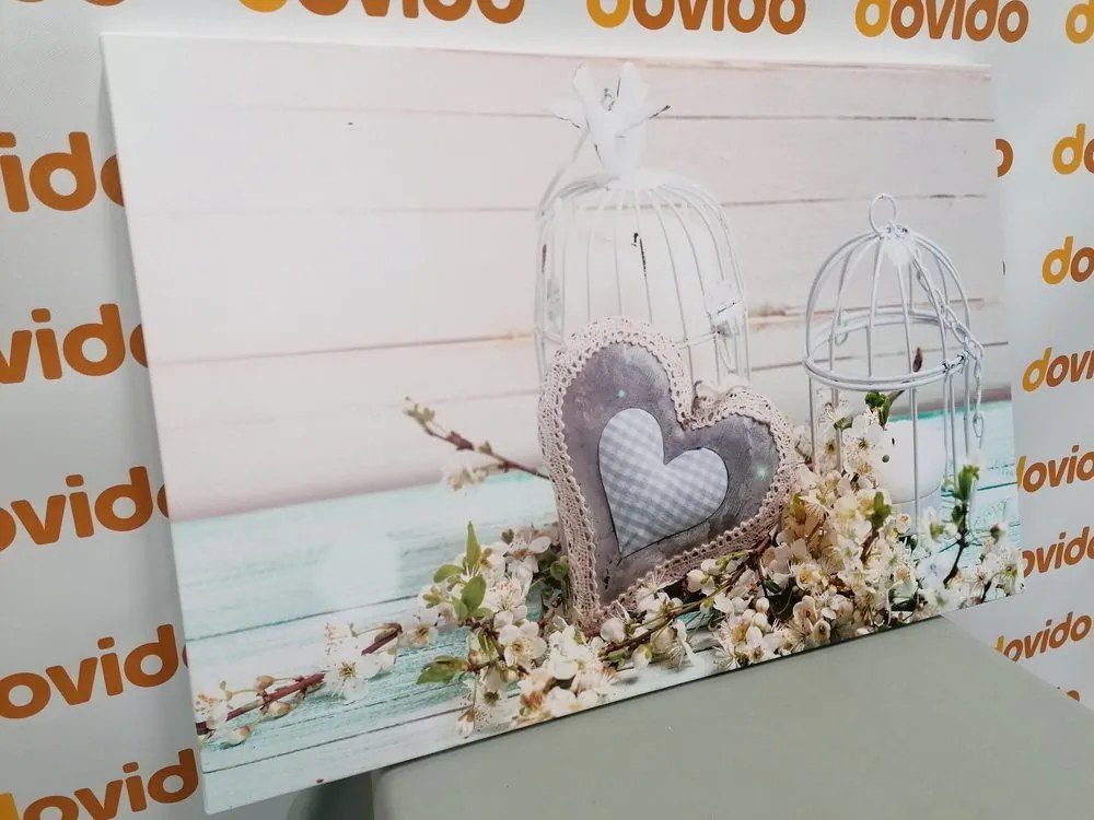 Quadro su tela – Cuoricino vintage e lanterne
