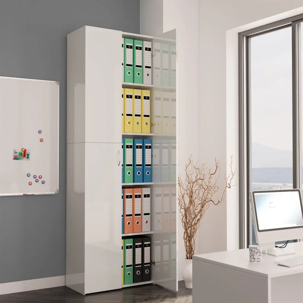 Armadio Per Ufficio Bianco Lucido 60x32x190cm Legno Multistrato /