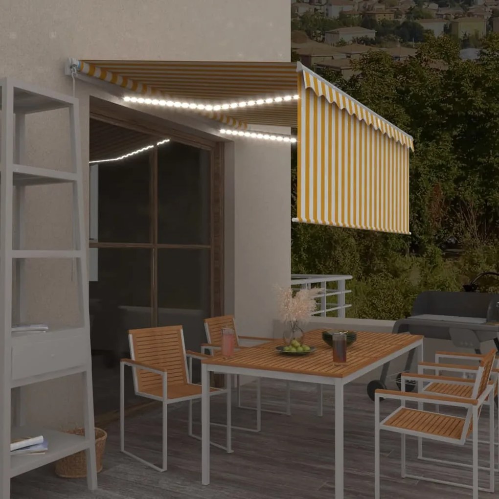 Tenda Da Sole Retrattile Parasole Led 3,5x2,5m Gialla E Bianca /