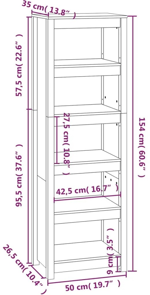 Libreria 50x35x154 cm in Legno Massello di Pino