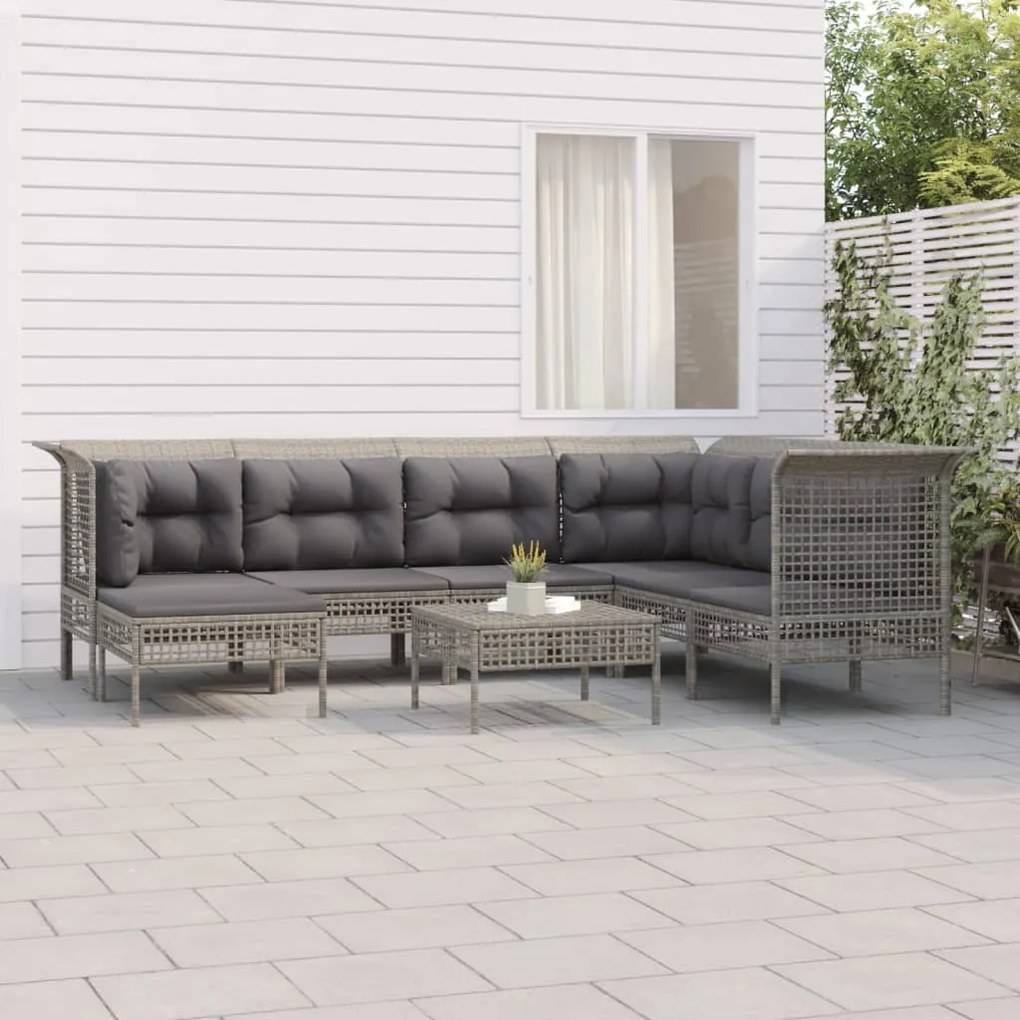 Set divani da giardino 8 pz con cuscini in polyrattan grigio