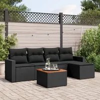 Set Divano da Giardino 6 pz con Cuscini Nero in Polyrattan 3256426