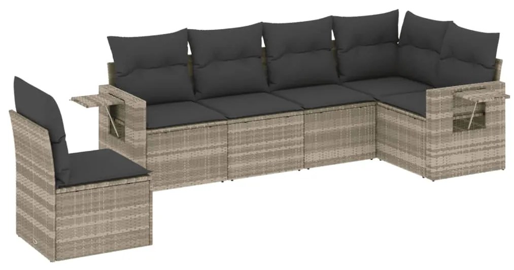 Set divano da giardino 6pz con cuscini grigio chiaro polyrattan