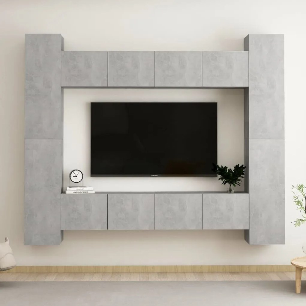 Set mobile porta tv 8 pz grigio cemento in truciolato