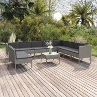 Set Divani da Giardino 11 pz con Cuscini in Polyrattan Grigio 3094474