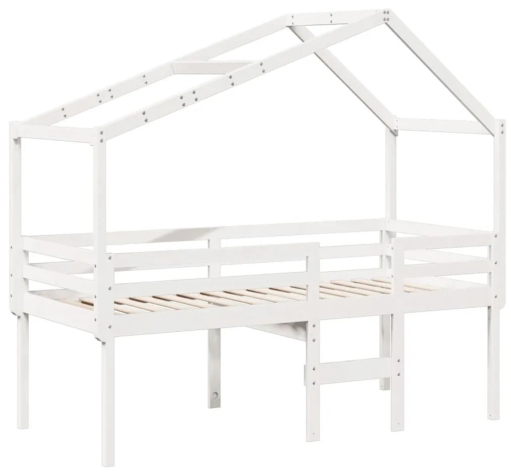 Letto a soppalco con tetto bianco 90x200 cm legno massello pino