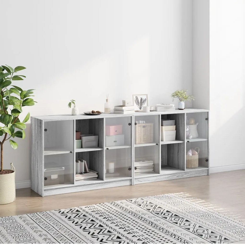 Libreria con ante grigio sonoma 204x37x75 cm legno multistrato