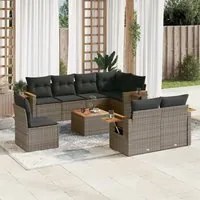 Set Divano da Giardino 9 pz con Cuscini Grigio in Polyrattan 3259414