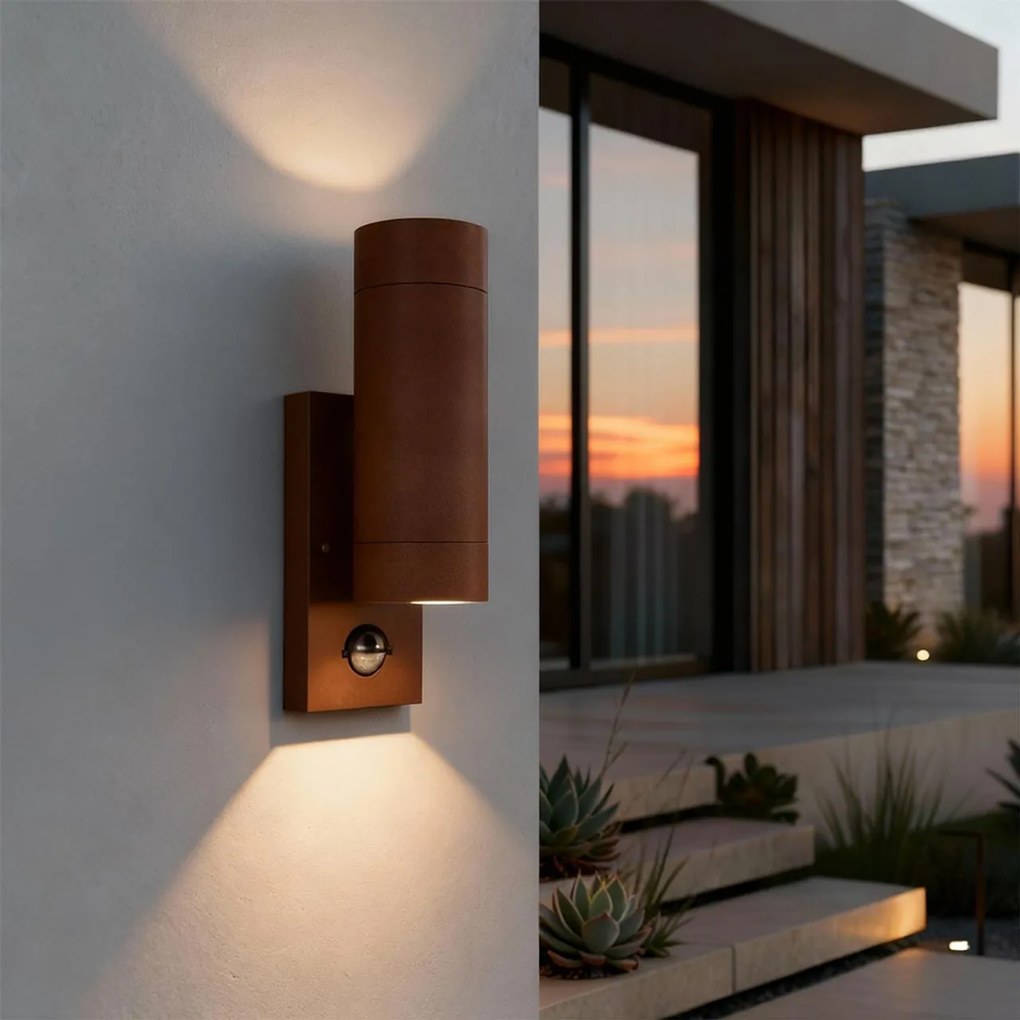 Applique Bidirezionale IP65 2xGU10 con sensore Movimento - Corten