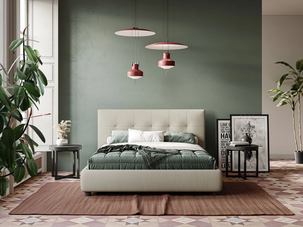 Minato letto imbottito contenitore con testata trapuntata in ecopelle impermeabile T04 tortora