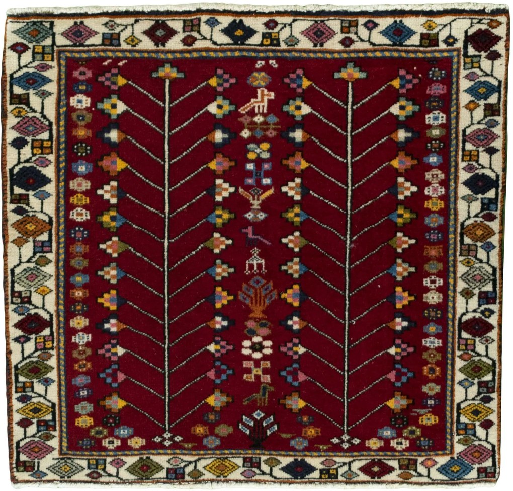 Shiraz Tappeto 70 x 70 Rosso (Iran) Annodato A Mano