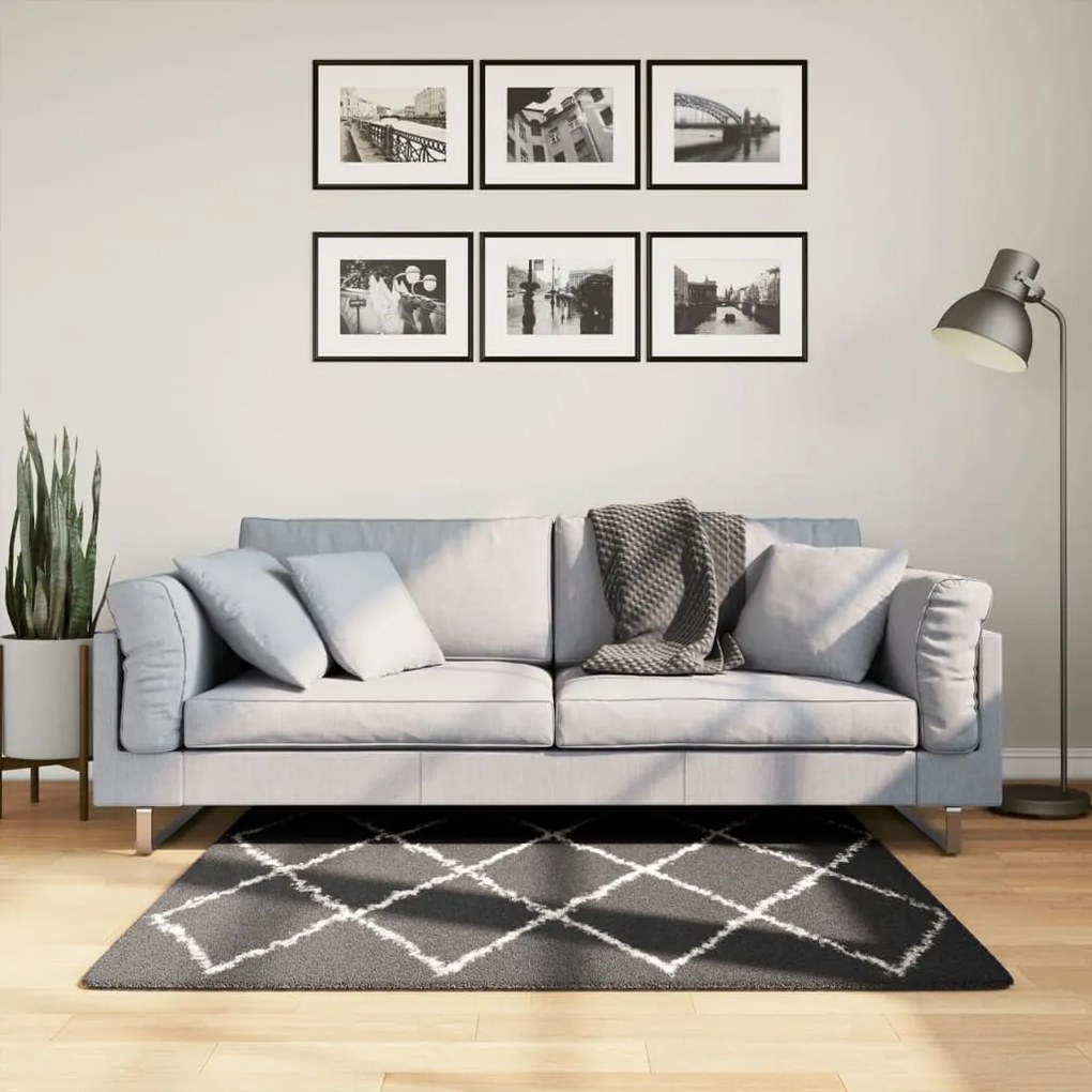 Tappeto Shaggy Pamplona A Pelo Lungo Nero E Crema 120x120 Cm /