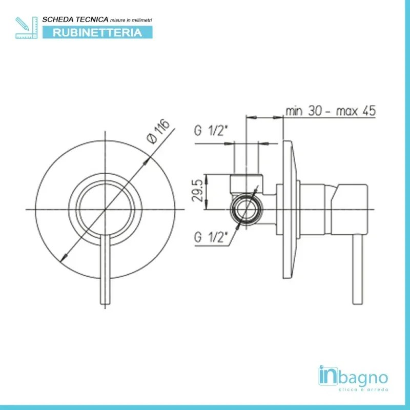 Miscelatore Doccia Incasso Cromato Piralla linea Essenza