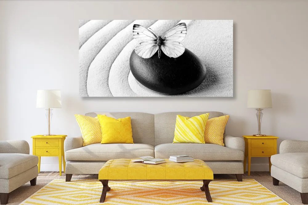 Quadro su tela – Pietra Zen con farfalla in bianco e nero