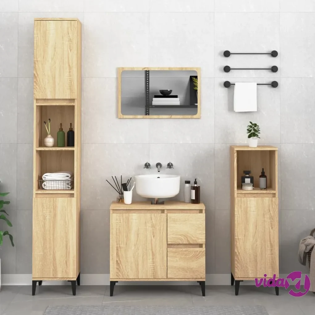 Set Mobili da Bagno 4 pz Rovere Sonoma in Truciolato