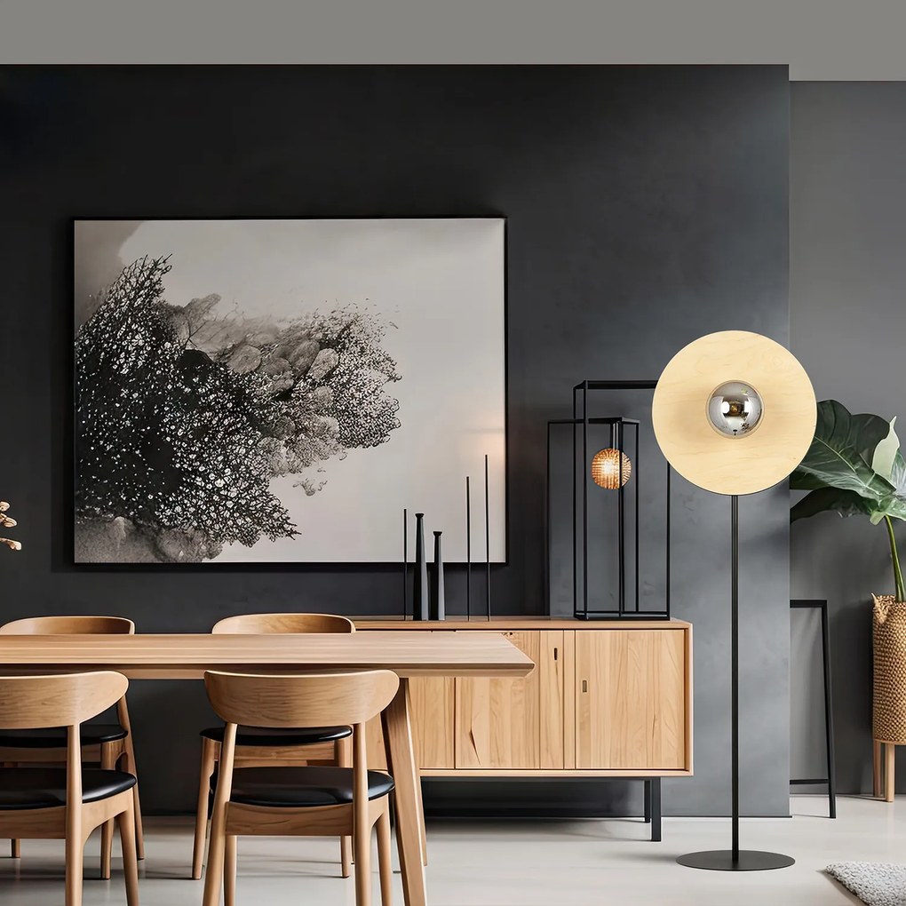 Piantana Moderno Brigid Acciaio Nero Marrone Grigio 1 Luce E14 Ip20