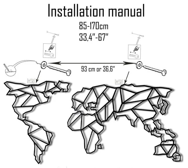 Decorazione murale Mappa del mondo trasparente, 85 x 170 cm - Bystag