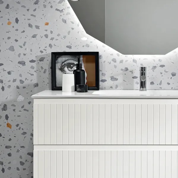 Mobile da bagno sospeso moderno con base 120 ARTICO con 2 cassetti e lavabo BIANCO OPACO