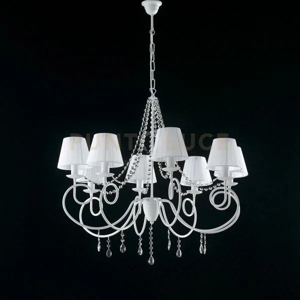 Lampadario in ferro laccato bianco con decorazione shabby e strass ...