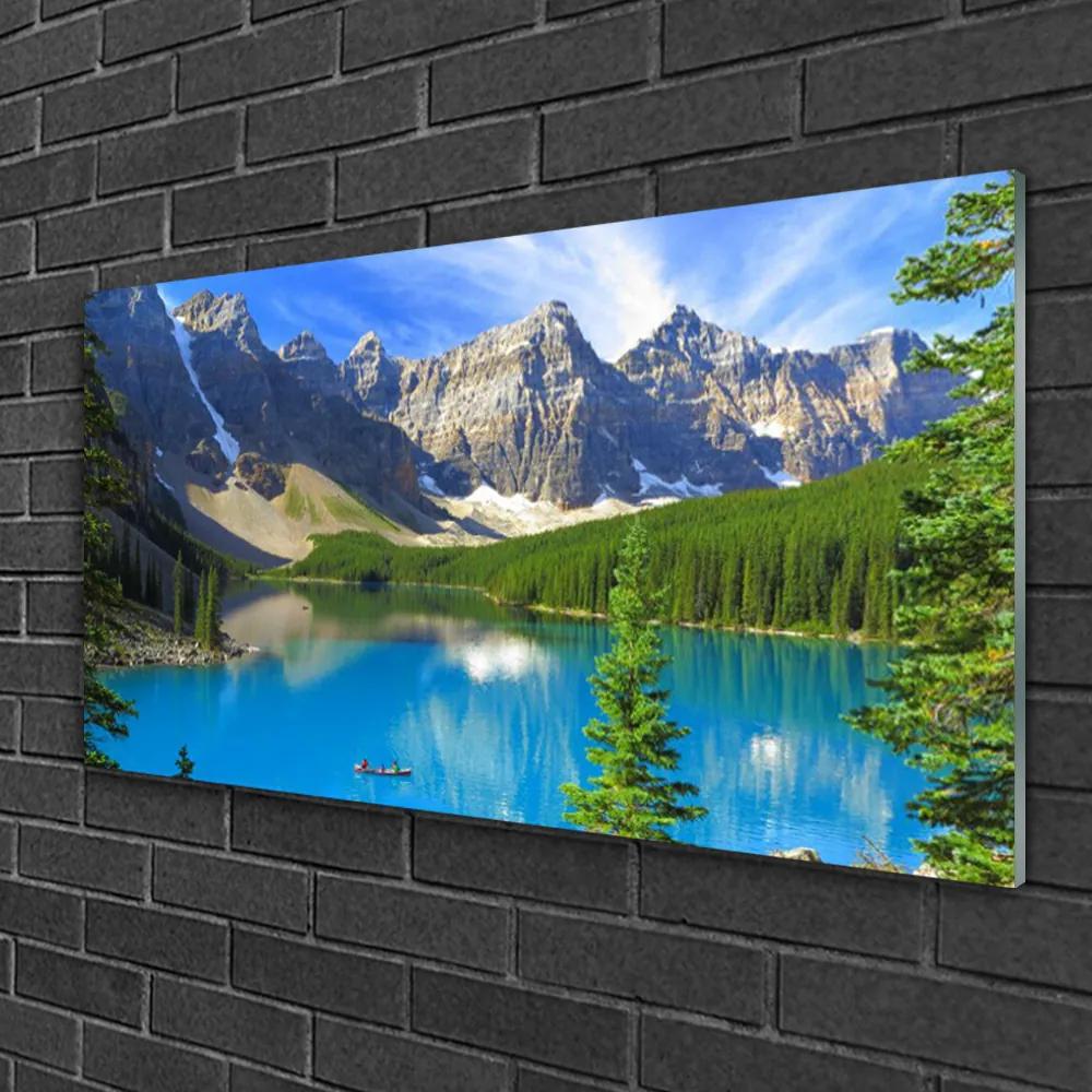 Quadro in vetro Paesaggio forestale del lago di montagna 100x50 cm