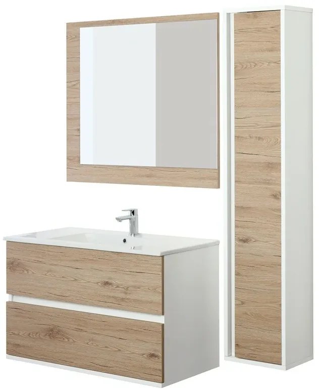 Mobile Bagno Sospeso 90 cm Rovere di Bordeaux in Legno 2 Cassetti