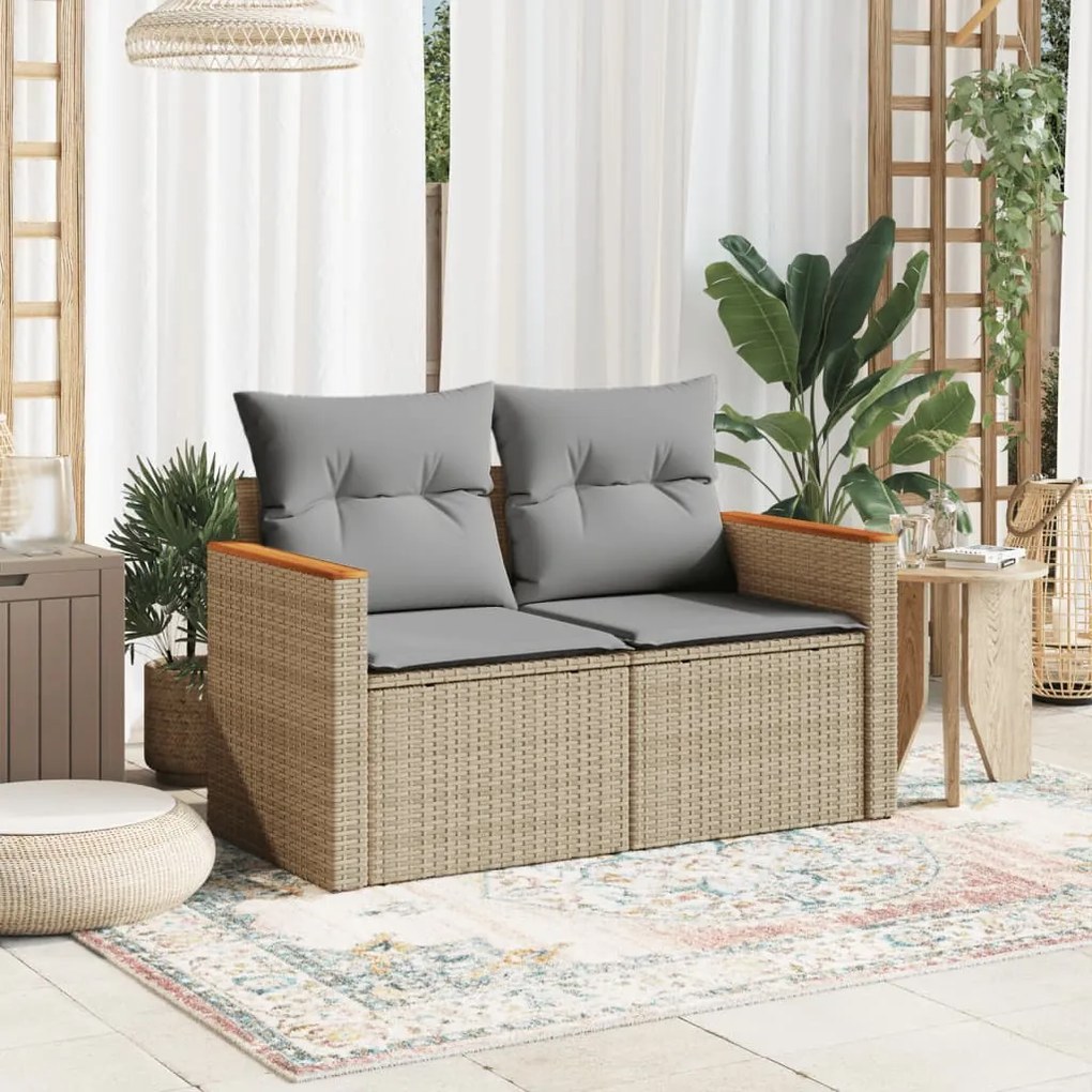 Divano da giardino con cuscini a 2 posti beige in polyrattan