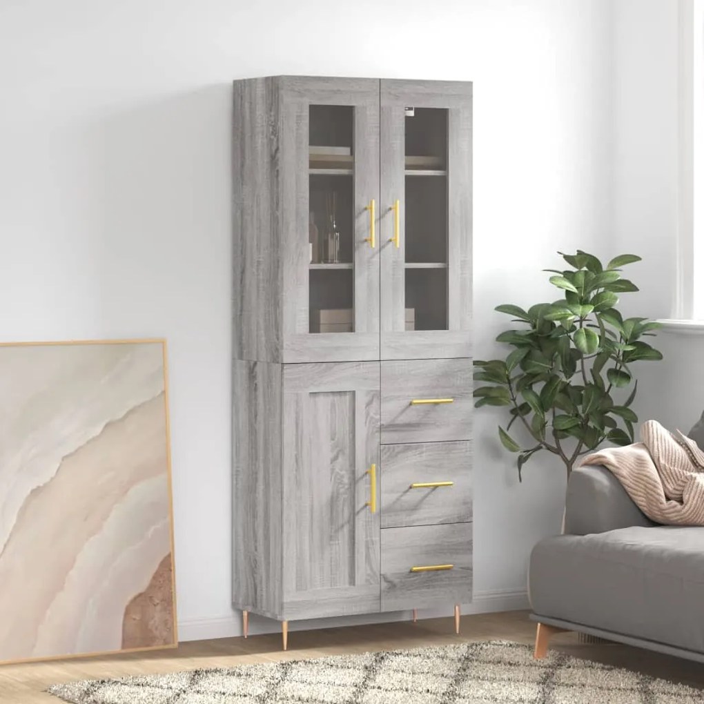 Credenza Grigio Sonoma 69,5x34x180 Cm İn Legno Multistrato /