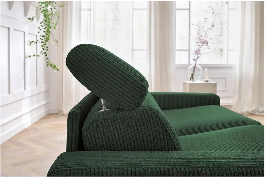Divano in verde scuro allungabile con rivestimento in velluto a coste 195 cm Monaco – Bobochic Paris
