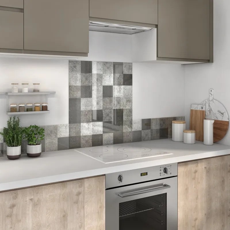 Pannello decorativo della cucina vetro Carreaux grigio e nero effetto mosaico L60 cm x H70 cm
