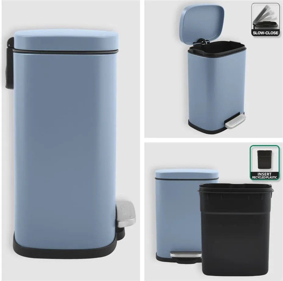 Cestino per la spazzatura azzurro in acciaio con pedale 5 l Akira – Spirella