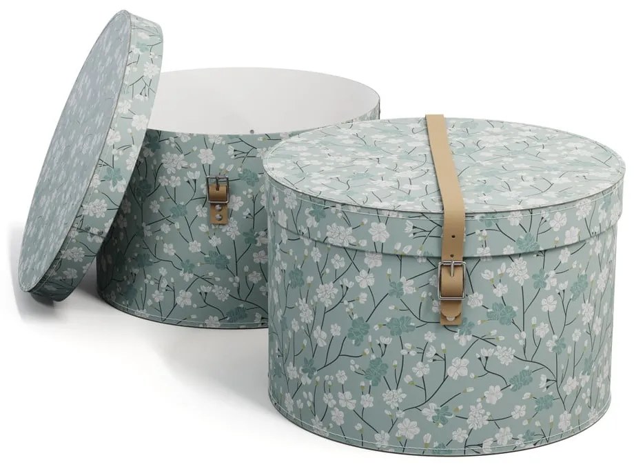 Scatole in set con coperchio verde chiaro in cartone 2 pz ø 37,5x25,5 cm Rut Paper Laminate – Bigso