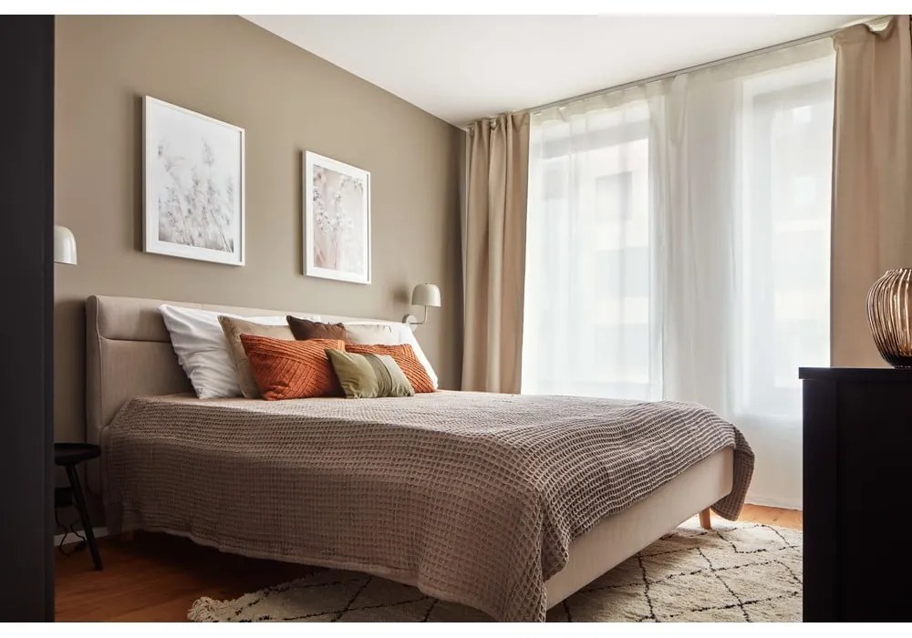 Letto matrimoniale imbottito beige con contenitore con rete inclusa 160x200 cm Lotte – Meise Möbel