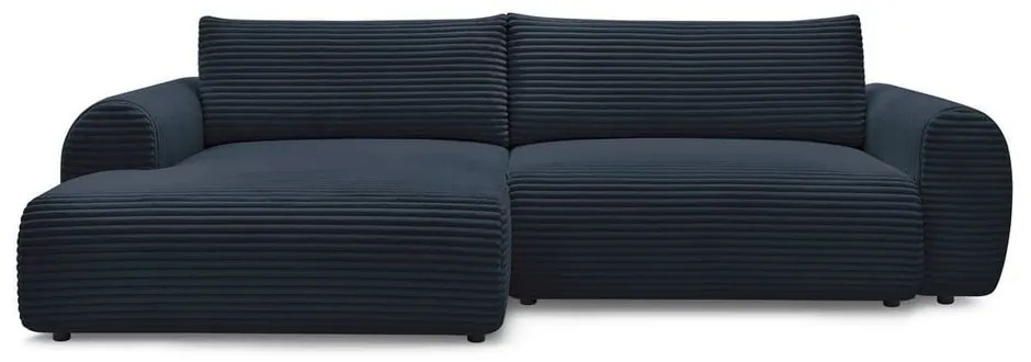 Divano angolare in blu scuro allungabile (con penisola a sinistra) con rivestimento in velluto a coste Lucien – Bobochic Paris