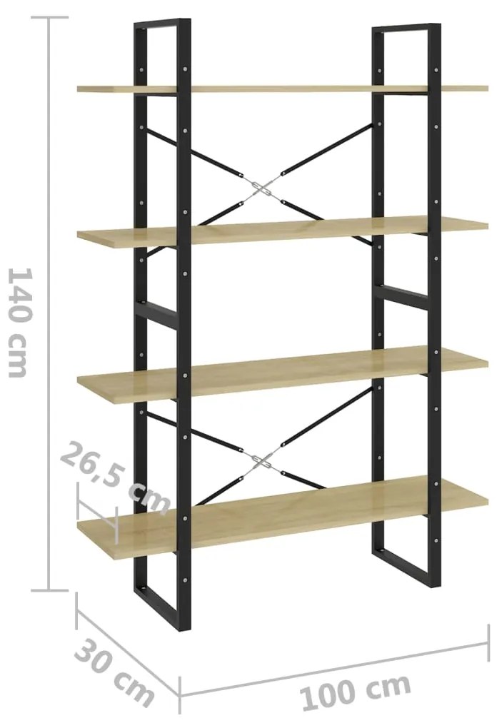 Libreria 4 Ripiani Rovere Sonoma 100x30x140cm Legno Multistrato