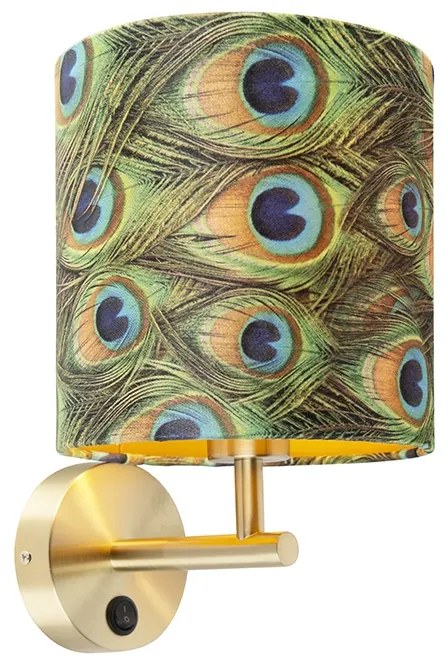 Lampada da parete vintage oro con paralume in velluto 20/20/20 pavone - Combi