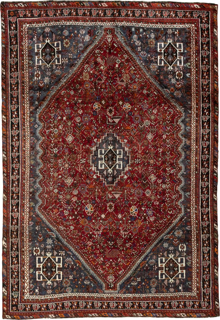 Shiraz Tappeto 320x220 Rosso (Iran) Annodato A Mano
