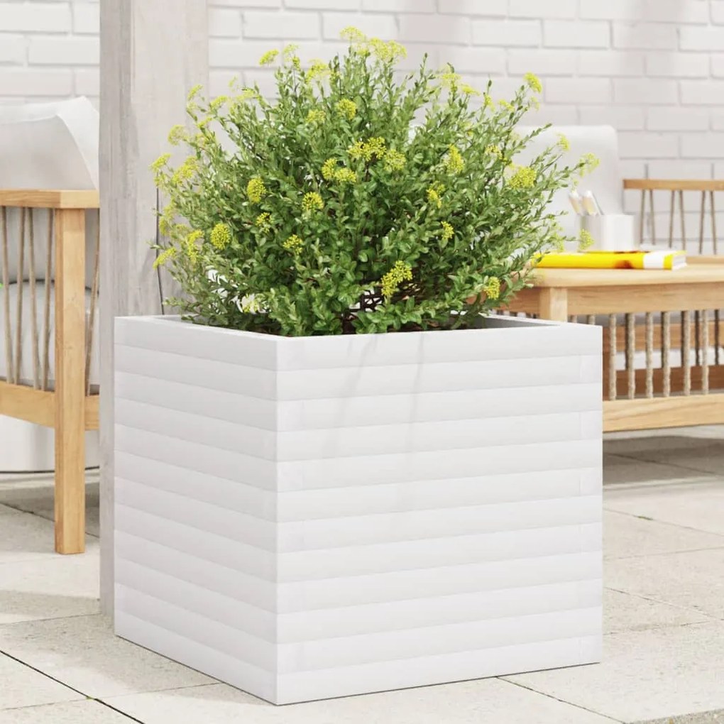 Fioriera Da Giardino Bianca 50x50x46 Cm Legno Massello Di Pino /