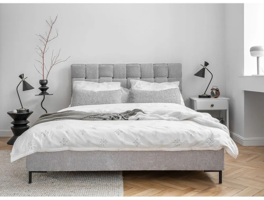 Letto matrimoniale imbottito grigio chiaro con rete inclusa 140x200 cm Eve – Miuform