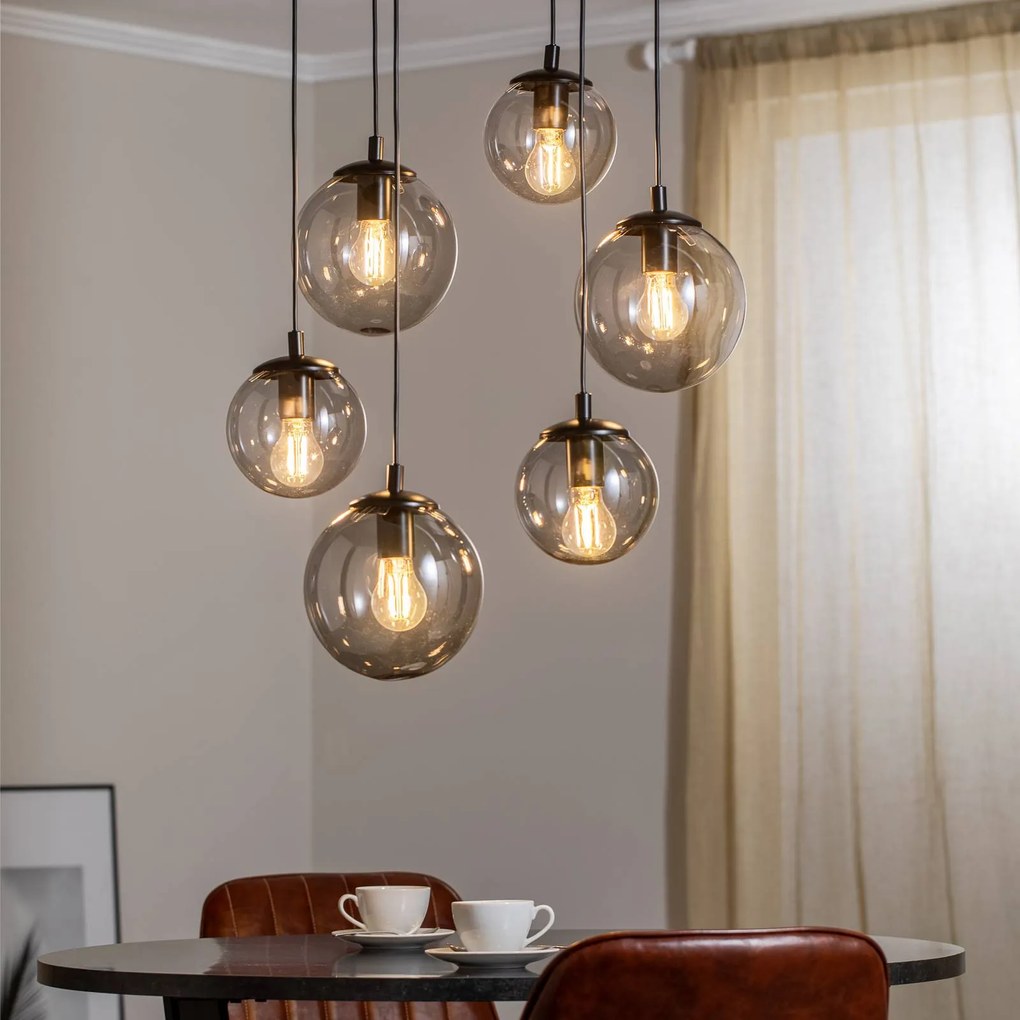 Euluna Lampada a sospensione Smoky, vetro, 6 luci