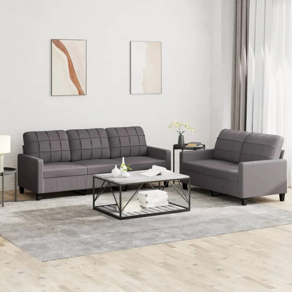 Set di divani 2 pz con cuscini grigio in similpelle