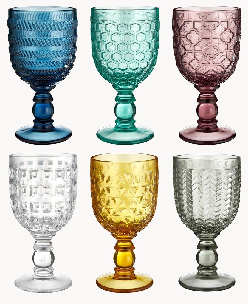 Set di 6 bicchieri da vino con motivo in rilievo Geometrie