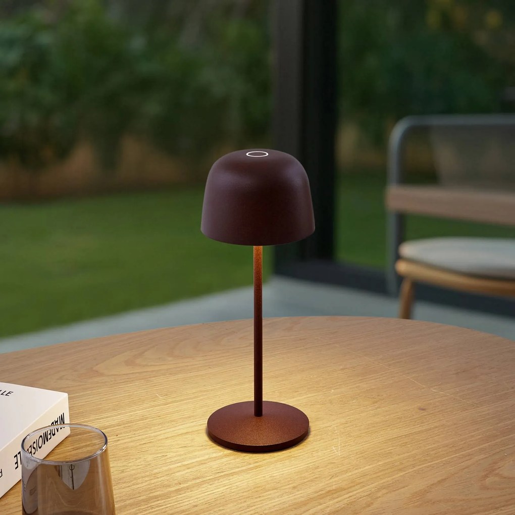 Lindby Lampada da tavolo a batteria LED Arietty, marrone, dimmerabile, IP65