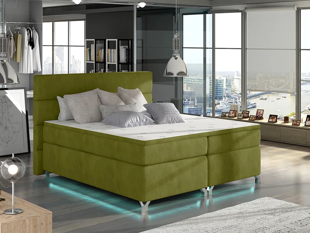 Letto matrimoniale boxspring Vasco de Gama - 160 x 200 cm , Tessuto verde chiaro