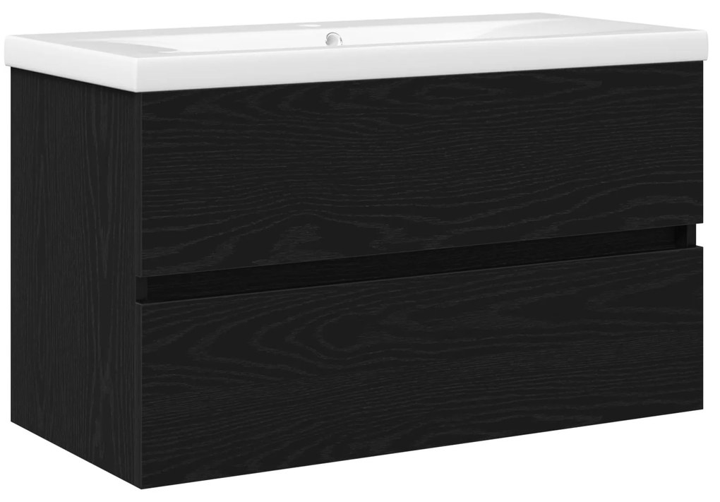 Mobile per lavabo con lavabo integrato rovere nero legno ingegnerizzato, mobile per lavabo rovere nero 80x38.5x45 cm legno ingegnerizzato