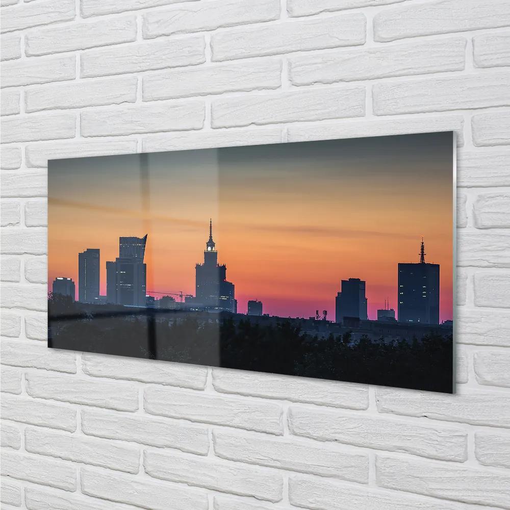 Quadro acrilico Panorama del tramonto di Varsavia 100x50 cm