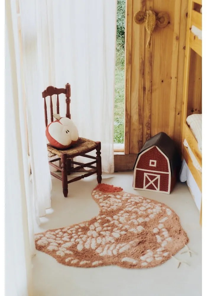 Tappeto marrone lavabile in cotone tessuto a mano 110x100 cm Chicken - Lorena Canals